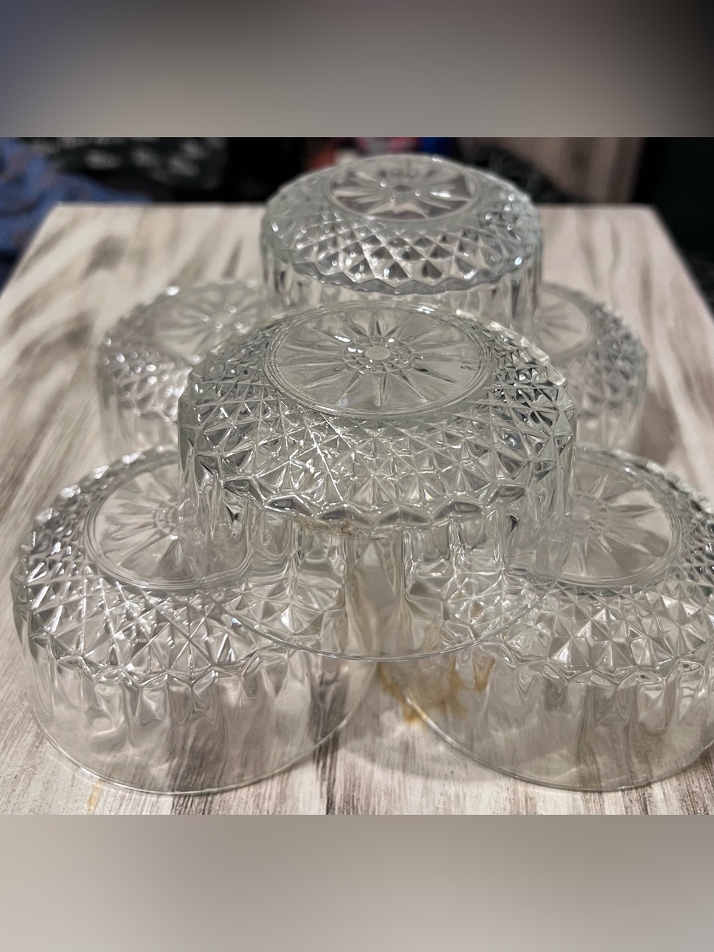 Set of 6 Vintage Arcoroc France Pressed Glass Dessert Bowls | Diamond Point Patt